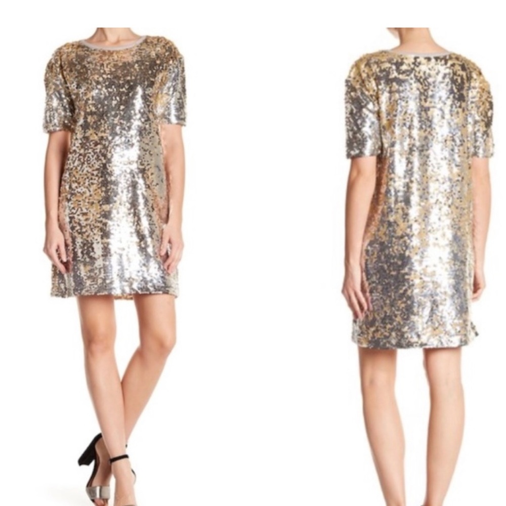 Nordstrom Free Press Metallic Gold Silver
Sequin Dress XS